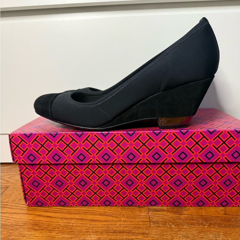 tory burch cadence black suede wedges